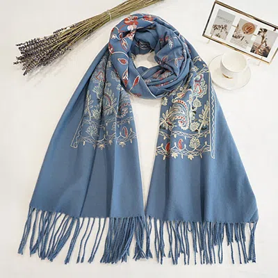Truedames Floral Tassel Cashmere Feel Scarf In Blue