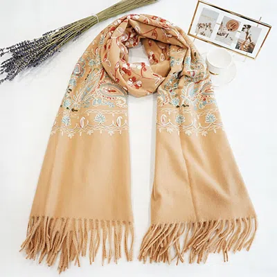 Truedames Floral Tassel Cashmere Feel Scarf In Brown