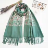 Truedames Floral Tassel Cashmere Feel Scarf In Green