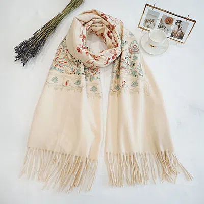 Truedames Floral Tassel Cashmere Feel Scarf In Neutral