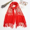 Truedames Floral Tassel Cashmere Feel Scarf In Red