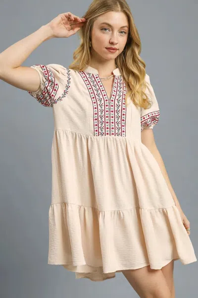 Truedames Floral Trim Puff Sleeve Mini Dress In Brown