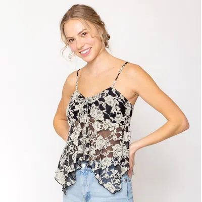 Truedames Floral Vest Lace Camisole Top In Black