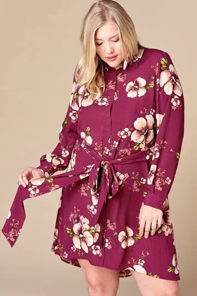 Truedames Floral Woven Button-down Collared Shirt Dress In Sand