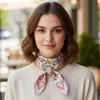 Truedames Flower Drawing Printed Square Silky Satin Bandana Scarf In Multi