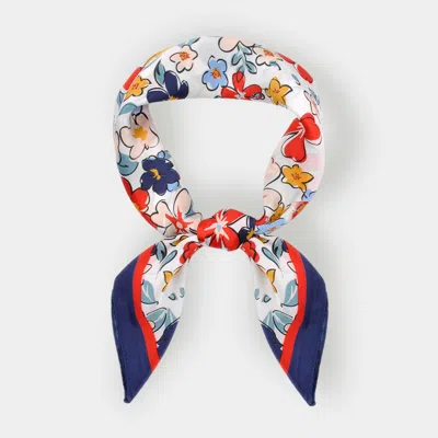 Truedames Flower Drawing Printed Square Silky Satin Bandana Scarf In Multi