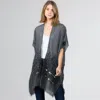Truedames Flower Embroidered Open Front Kimono Poncho In Gray
