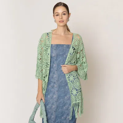 Truedames Flower Fringe Crochet Cardigan In Green