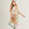 Truedames Flower Leaf Print Cover Up Kimono Poncho In Multi