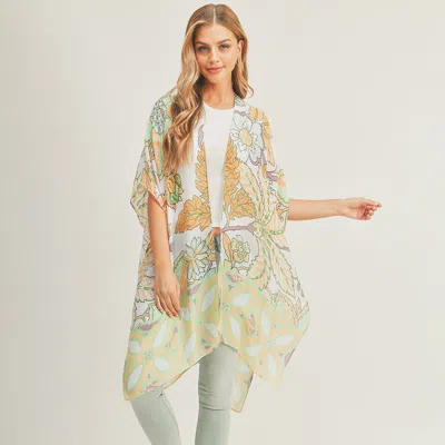 Truedames Flower Leaf Print Cover Up Kimono Poncho In Multi
