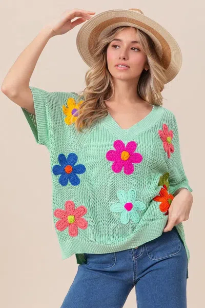 Truedames Flower Patches Dolman Sleeve Lightweight Sweater In Multi