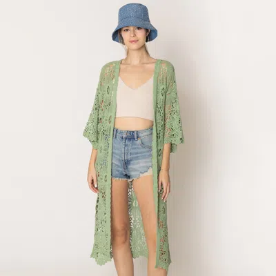 Truedames Flower Pattern Crochet Cardigan In Green