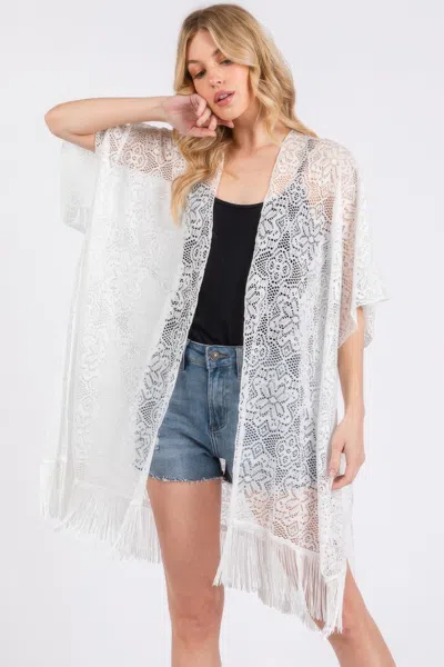 Truedames Flower Pattern Crochet Lace Tassel Cover Up Poncho In White