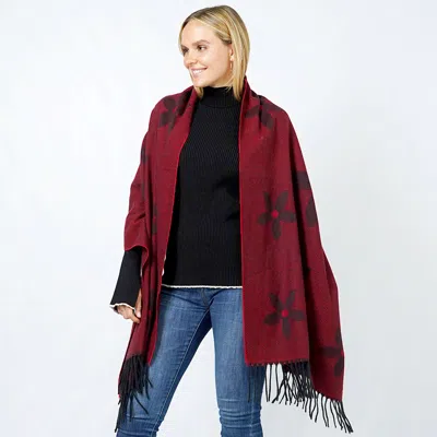 Truedames Flower Pattern Oblong Scarf / Shawl In Red