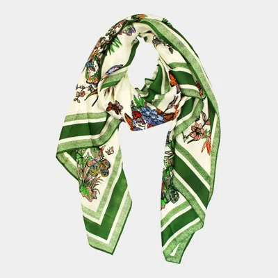 Truedames Flower Pattern Printed Square Silky Satin Scarf Shawl In Green