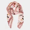 Truedames Flower Pattern Printed Square Silky Satin Scarf Shawl In Pink