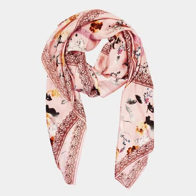 Truedames Flower Pattern Printed Square Silky Satin Scarf Shawl In Pink