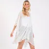 Truedames Flower Pattern Trip Detail Poncho In White