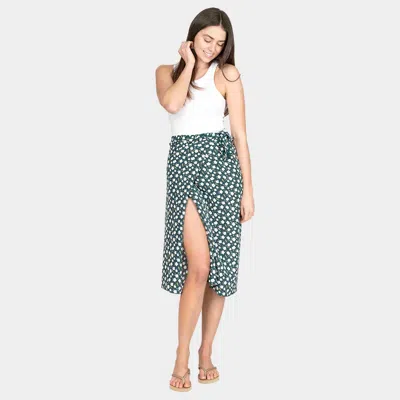 Truedames Flower Patterned Beach Cover Up Midi Wrap Skirt 43" X 29" In Green
