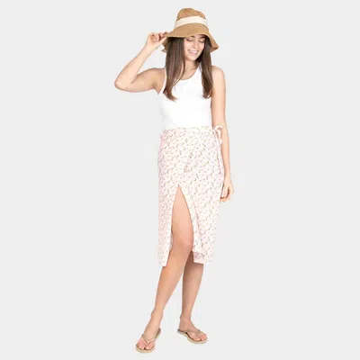 Truedames Flower Patterned Beach Cover Up Midi Wrap Skirt 43" X 29" In Pink