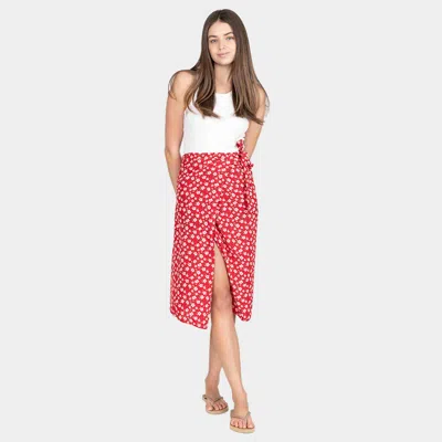 Truedames Flower Patterned Beach Cover Up Midi Wrap Skirt 43" X 29" In Red