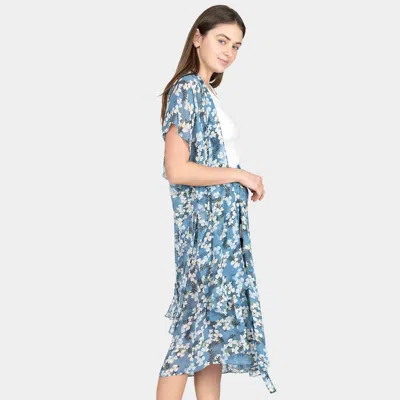 Truedames Flower Patterned Cover Up Kimono Poncho In Blue