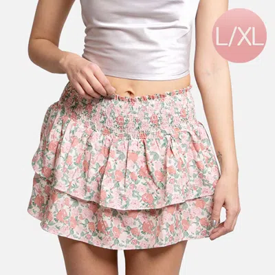 Truedames Flower Patterned Ruffle Tiered Mini Skirt In Pink