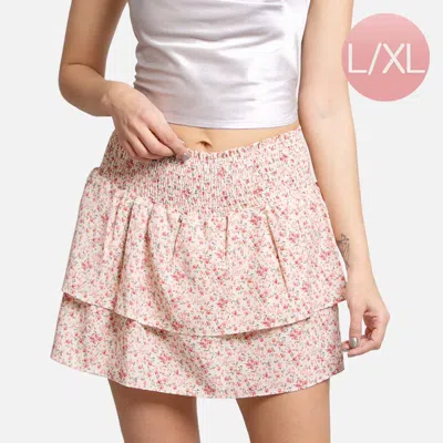 Truedames Flower Patterned Ruffle Tiered Mini Skirt In Pink