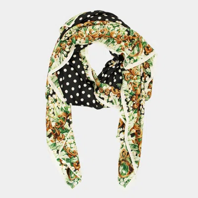 Truedames Flower Polka Dot Pattern Printed Oblong Silky Satin Scarf Shawl In Multi