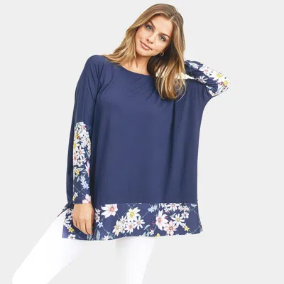 Truedames Flower Print Detail Dolman Sleeve Top In Blue
