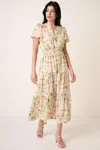 Truedames Flower Print Flutter Sleeve V Slit Maxi Dress In Multi
