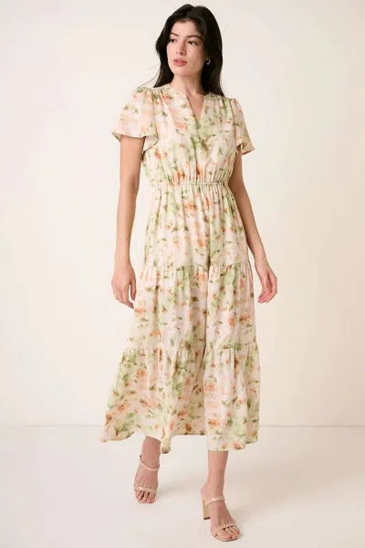 Truedames Flower Print Flutter Sleeve V Slit Maxi Dress In Multi