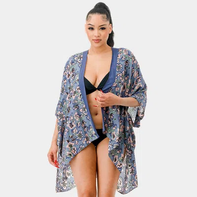 Truedames Flower Print Kimono Poncho In Blue