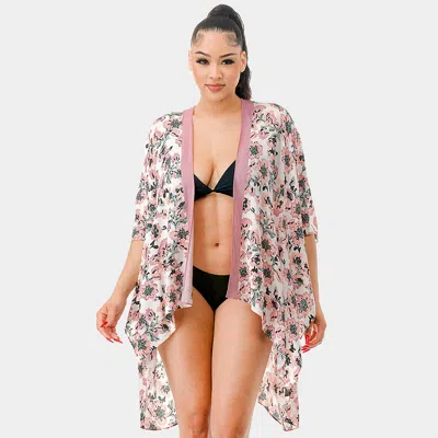 Truedames Flower Print Kimono Poncho In Pink