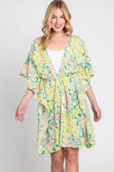 Truedames Flower Print Self-tie Drawstring Open Front Cover In Multi