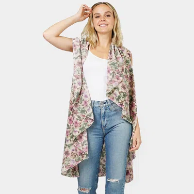 Truedames Flower Printed Round Vest In White