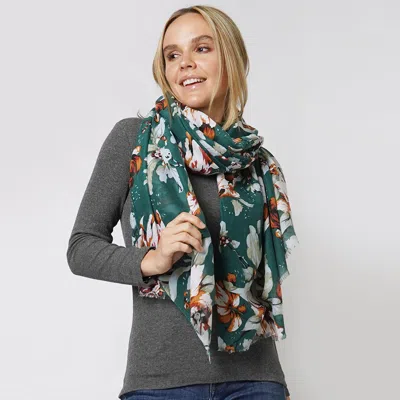 Truedames Flower Printed Scarf In Green