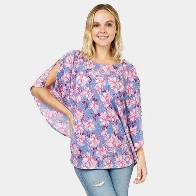 Truedames Flower Printed Slit Round Poncho In Purple