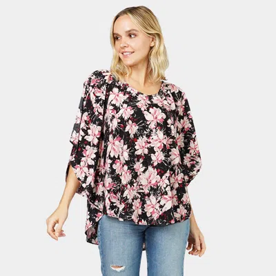 Truedames Flower Printed Slit Round Poncho In Purple