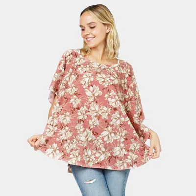 Truedames Flower Printed Slit Round Poncho In Red