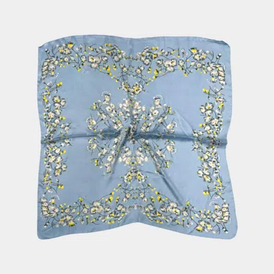 Truedames Flower Printed Square Silky Satin Scarf Shawl In Blue