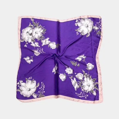Truedames Flower Printed Square Silky Satin Scarf Shawl In Purple