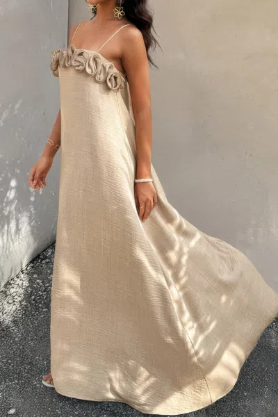 Truedames Flower Trim Off Shoulder Ruffled Backless Dress In Neutral