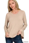 Truedames Flowy Round Hem Rayon Long Sleeve Top In Neutral