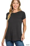 Truedames Flowy Round Hem Rayon Short Sleeve T-shirt In Black
