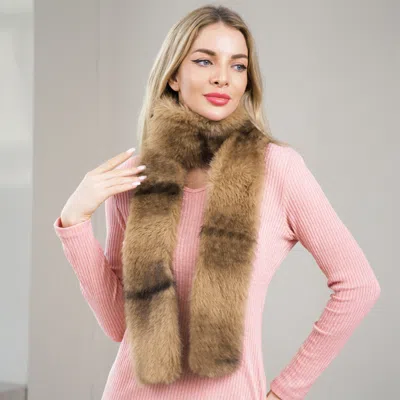 Truedames Fluffy Faux Fur Long Wrap Scarf In Brown