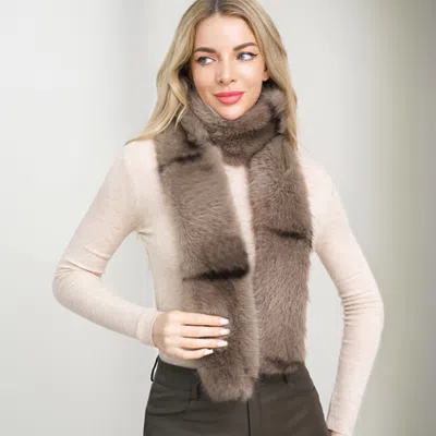Truedames Fluffy Faux Fur Long Wrap Scarf In Brown