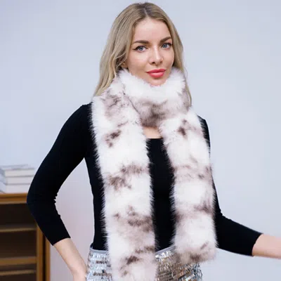 Truedames Fluffy Faux Fur Long Wrap Scarf In Neutral