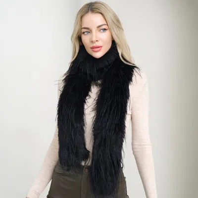 Truedames Fluffy Faux Long Fur Long Wrap Scarf In Black