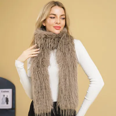 Truedames Fluffy Faux Long Fur Long Wrap Scarf In Brown